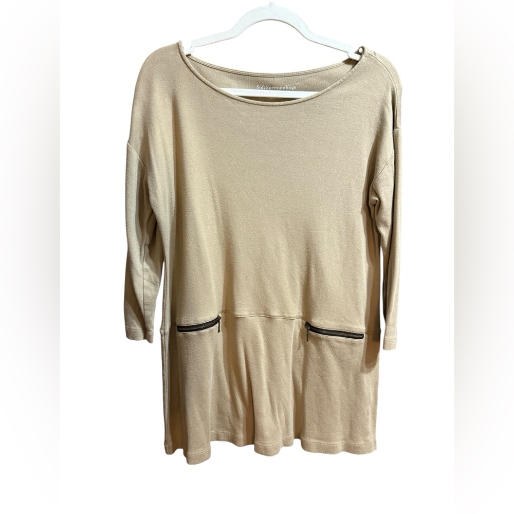 Soft Surroundings Tan Top with Pockets Sz Petite Small